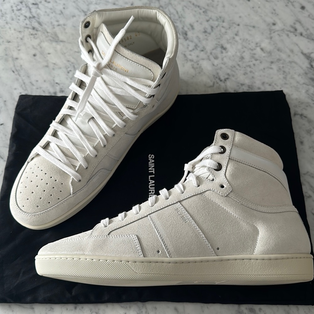 SAINT LAURENT SL10H SUEDE HI-TOP SNEAKERS - WHITE - SIZE 43/10